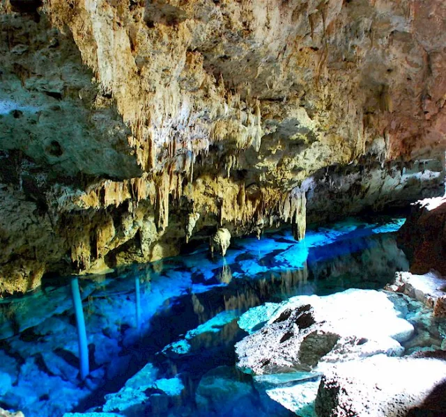 Pre-Columbian Taíno rock art on a cave wall inside Cotubanamá National Park