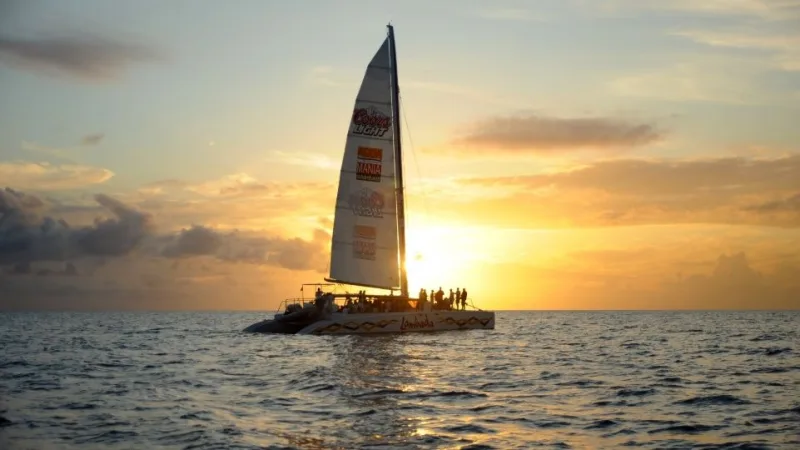 A private yacht at sunset on the return from Saona Island