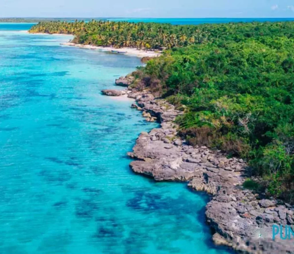 Aerial view of Cotubanamá National Park — protected coastline, mangroves, and Caribbean water