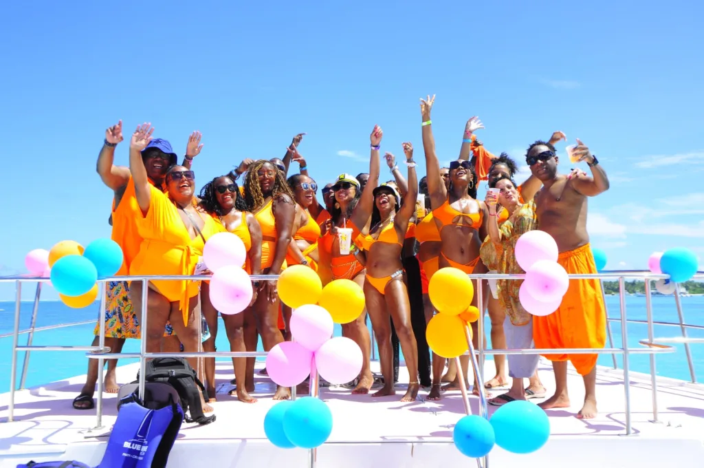 A celebration group on a private yacht